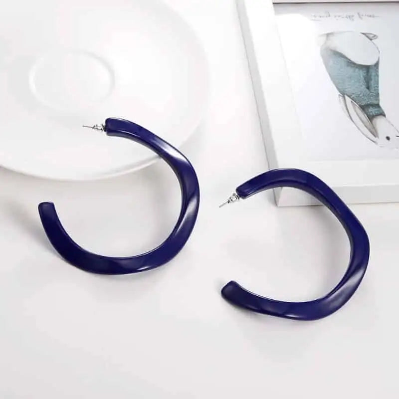 Acetate Resin Round C Hoop Earrings