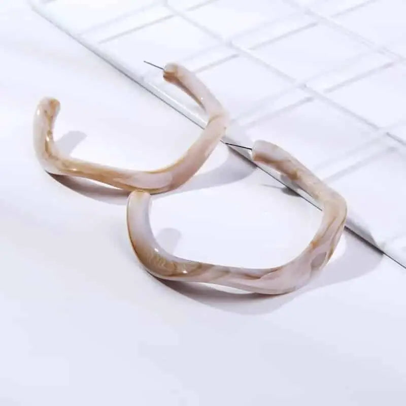 Acrylic C Hoop Irregular Shape Earrings - Beige - Earring