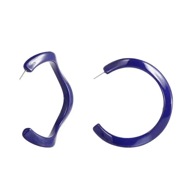Acrylic C Hoop Irregular Shape Earrings - Dark blue