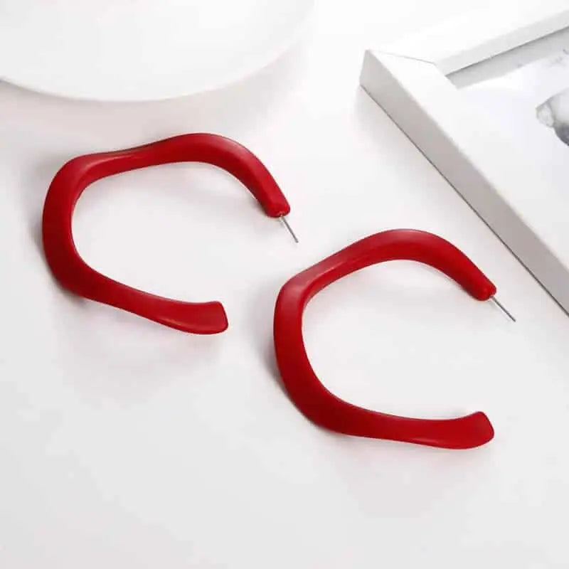 Acrylic C Hoop Irregular Shape Earrings - Red - Earring