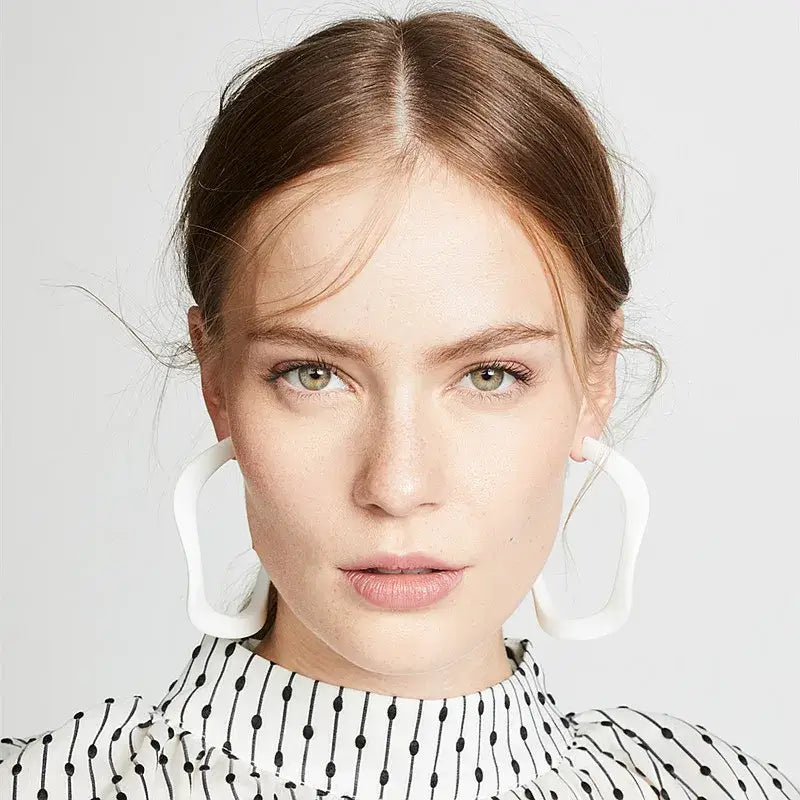 Acrylic C Hoop Irregular Shape Earrings White
