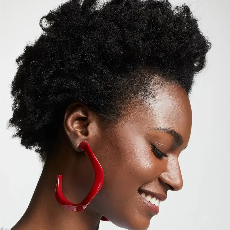 Acrylic C Hoop Irregular Shape Earrings - Wine Red - Earring