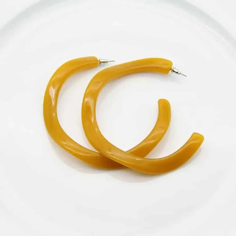 Acrylic C Hoop Irregular Shape Earrings - Yellow Amber