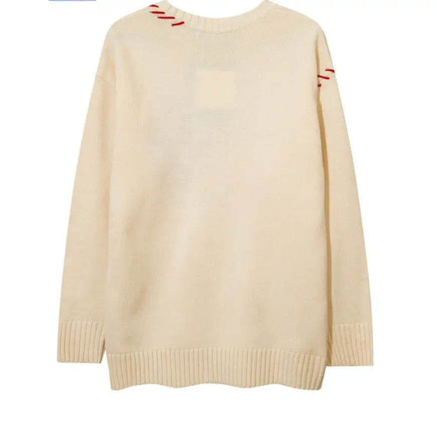 Acrylic Embroidered Wide Sweater with Heart Design