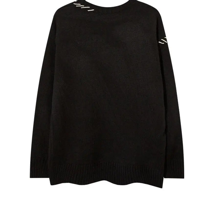 Acrylic Embroidered Wide Sweater with Heart Design