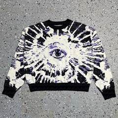 Acrylic Eye Graphic Knit Crop Sweater