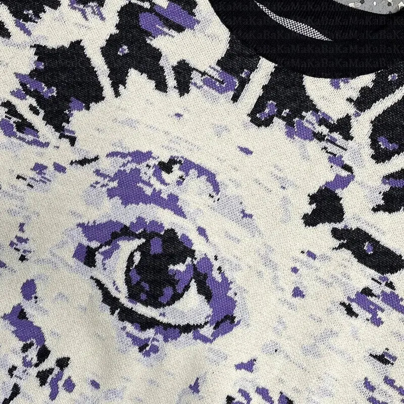 Acrylic Eye Graphic Knit Crop Sweater