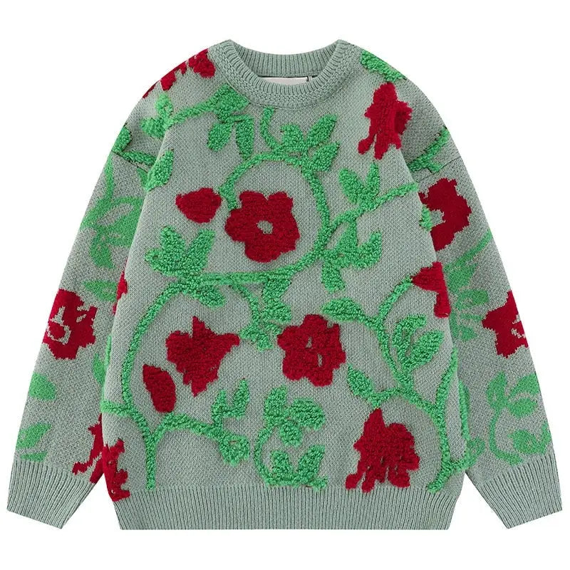 Acrylic Flower Embroidery Knitted Sweater
