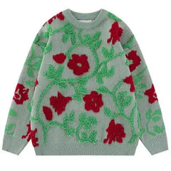 Acrylic Flower Embroidery Knitted Sweater Green / S