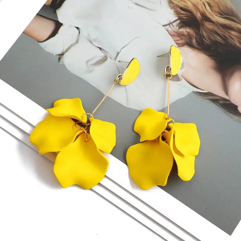 Acrylic Flower Petals Long Dangle Earrings
