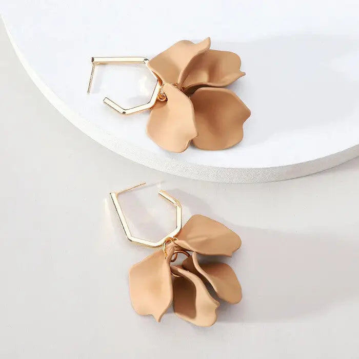 Acrylic Flower Petals Long Dangle Earrings - Beige Short