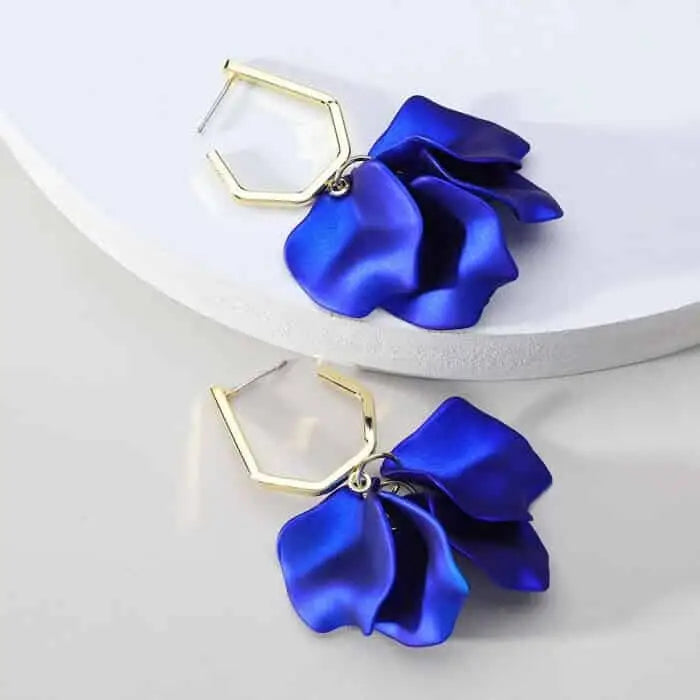 Acrylic Flower Petals Long Dangle Earrings - Blue Short