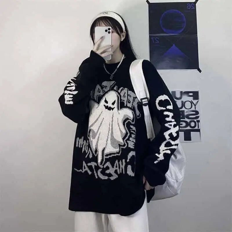 Acrylic Fun Cartoon Knitting Oversized Sweater