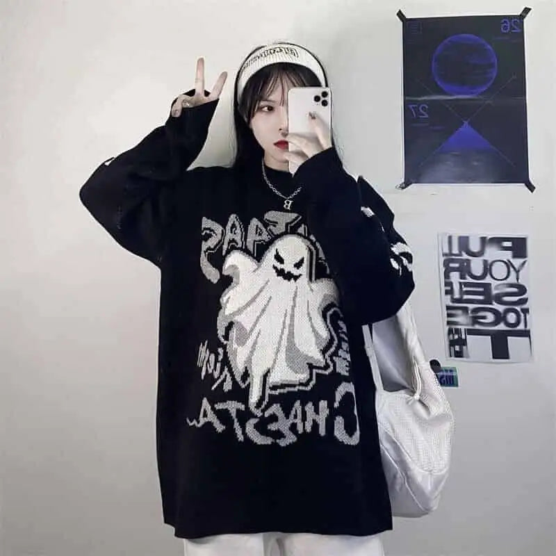 Acrylic Fun Cartoon Knitting Oversized Sweater