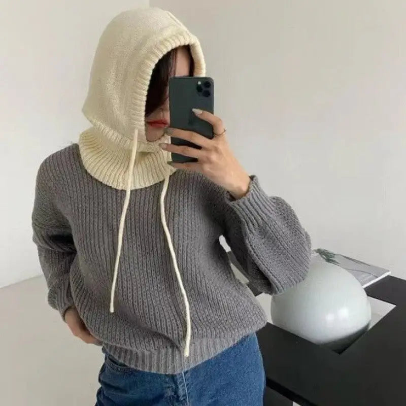 Acrylic Knitted Hooded Neck Collar Beanie 55-58 cm