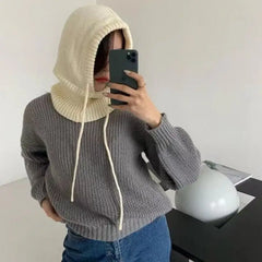 Acrylic Knitted Hooded Neck Collar Beanie 55-58 cm
