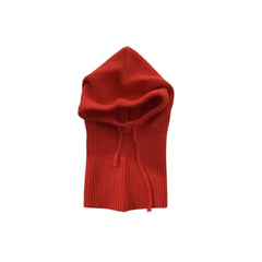 Acrylic Knitted Hooded Neck Collar Beanie 55-58 cm Red