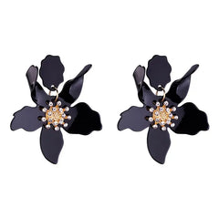 Acrylic Long Flower Earrings for Women Black / One Size