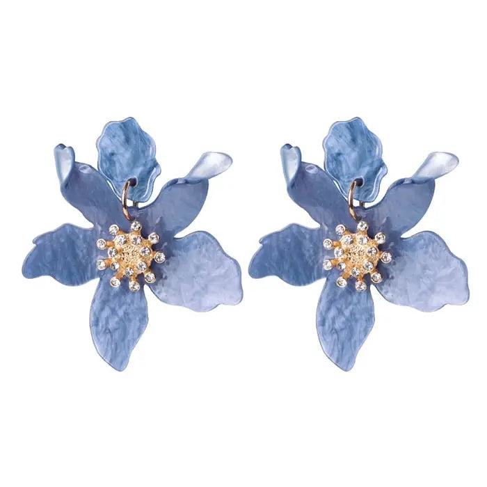 Acrylic Long Flower Earrings for Women Blue / One Size