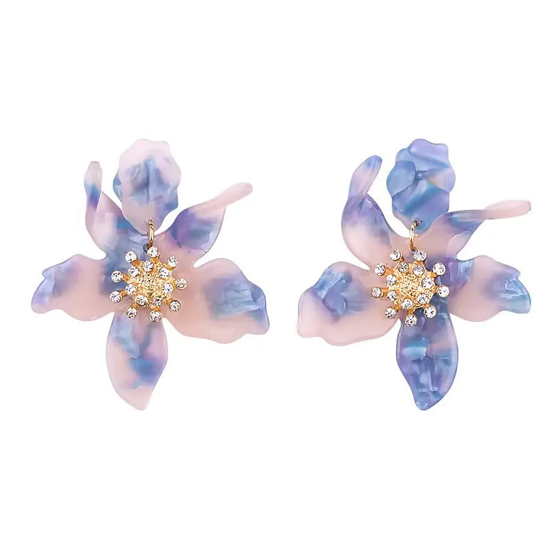 Acrylic Long Flower Earrings for Women Blue-Pink / One Size