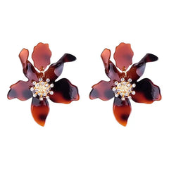 Acrylic Long Flower Earrings for Women Brown-Light Brown