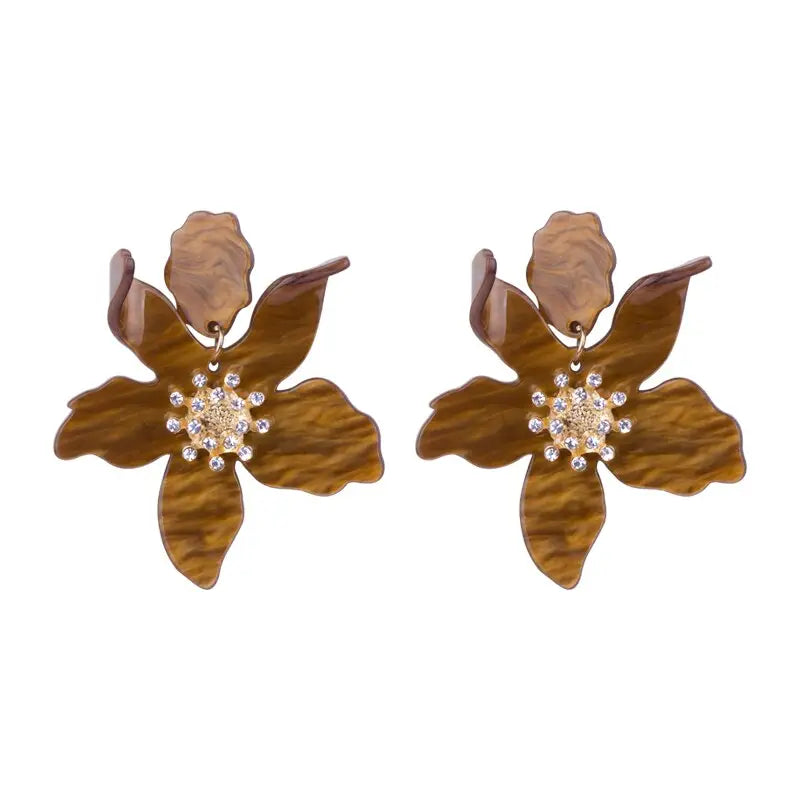 Acrylic Long Flower Earrings for Women Brown / One Size