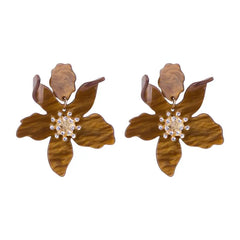 Acrylic Long Flower Earrings for Women Brown / One Size