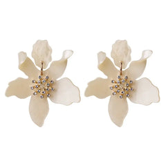 Acrylic Long Flower Earrings for Women Creamy White