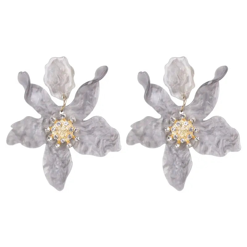 Acrylic Long Flower Earrings for Women Gray A / One Size