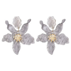 Acrylic Long Flower Earrings for Women Gray A / One Size