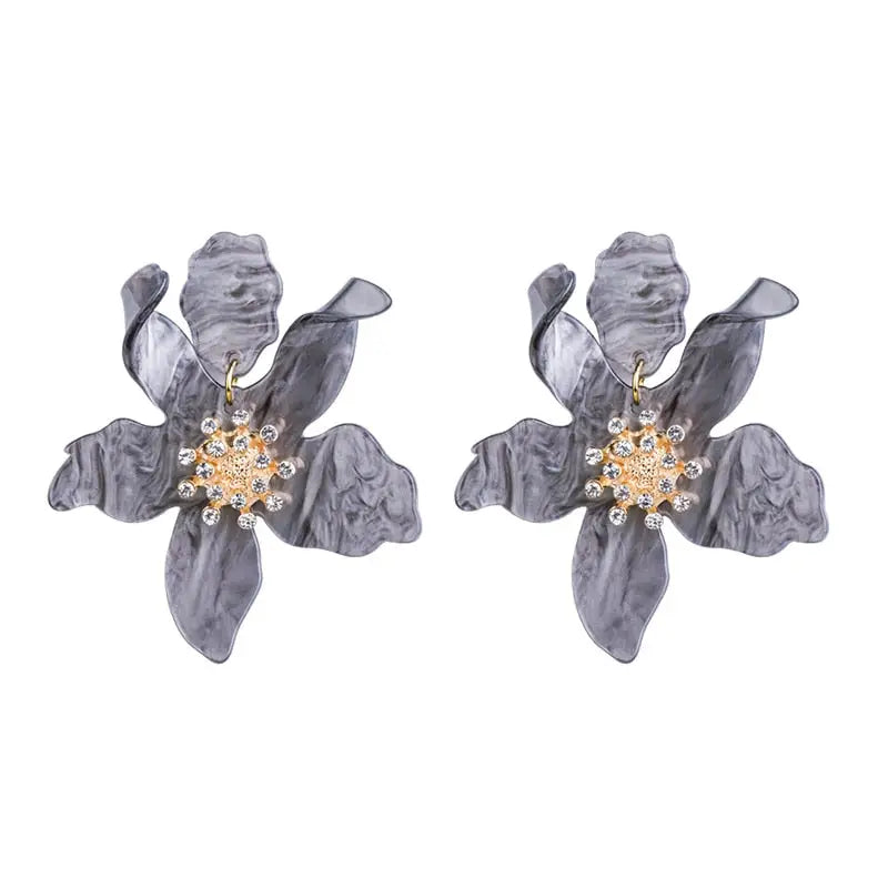 Acrylic Long Flower Earrings for Women Gray / One Size