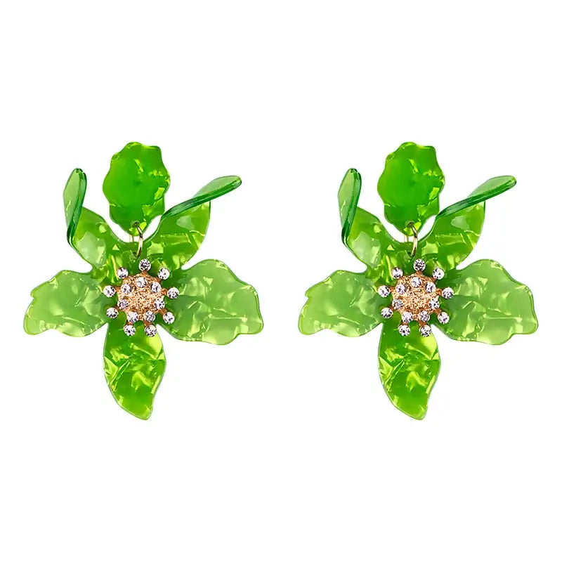 Acrylic Long Flower Earrings for Women Green / One Size