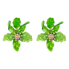 Acrylic Long Flower Earrings for Women Green / One Size
