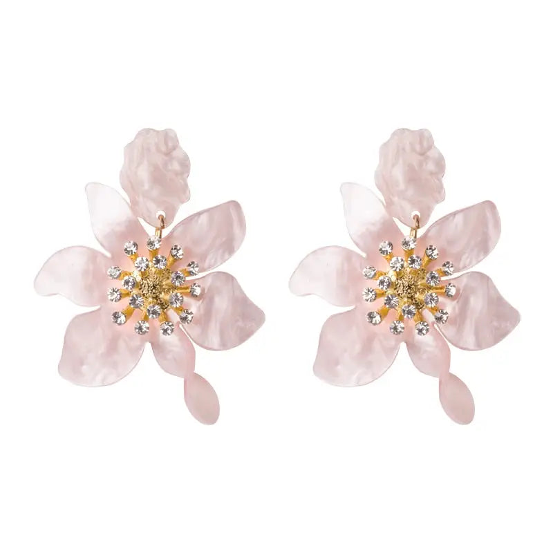 Acrylic Long Flower Earrings for Women Pink a / One Size