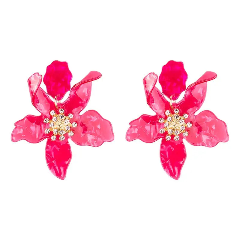Acrylic Long Flower Earrings for Women Pink / One Size