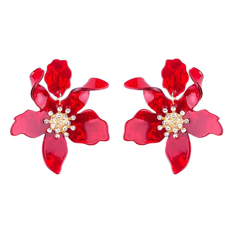 Acrylic Long Flower Earrings for Women Red / One Size