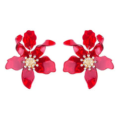 Acrylic Long Flower Earrings for Women Red / One Size