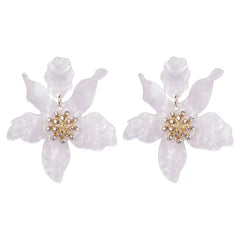 Acrylic Long Flower Earrings for Women White A / One Size