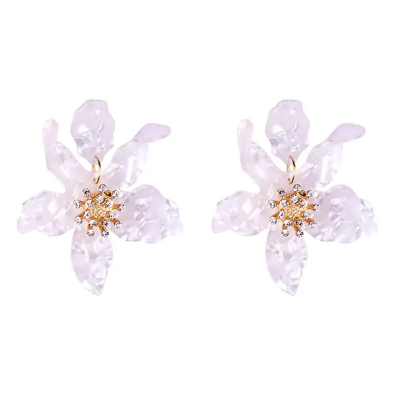 Acrylic Long Flower Earrings for Women White / One Size