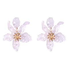 Acrylic Long Flower Earrings for Women White / One Size