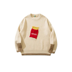 Acrylic Potatoe Fries Knitted Sweater O Neck Long Sleeve