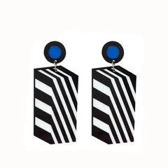 Acrylic Square Stripe Drop Dangle Earrings Black White