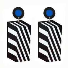 Acrylic Square Stripe Drop Dangle Earrings Black White