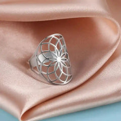 Adjustable Viking Flower of Life Stainless Steel Ring