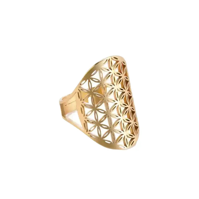 Adjustable Viking Flower of Life Stainless Steel Ring