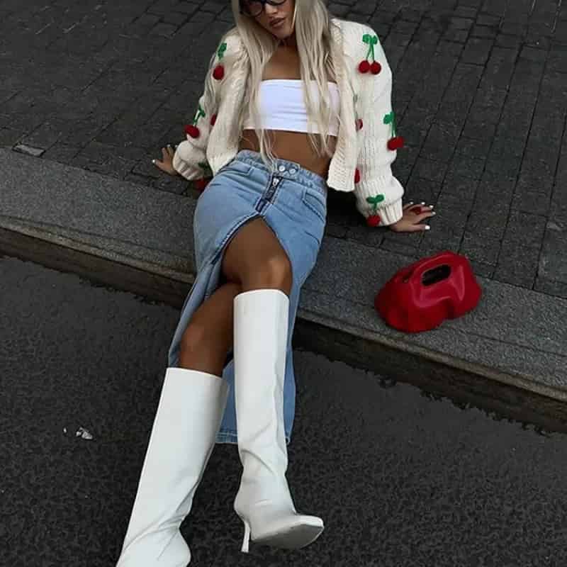 Aesthetic 3D Cherry Knitted Long Sleeve Cardigan