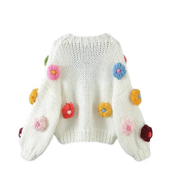 Aesthetic 3D Flower Slouchy Knitted Cardigan - White
