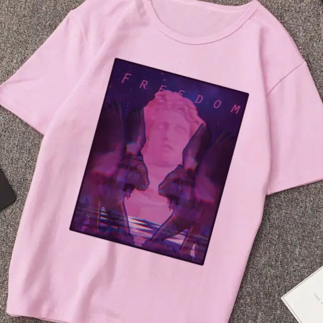 Aesthetic Ancient Sculpture Vaporwave Medusa T-Shirt pink.