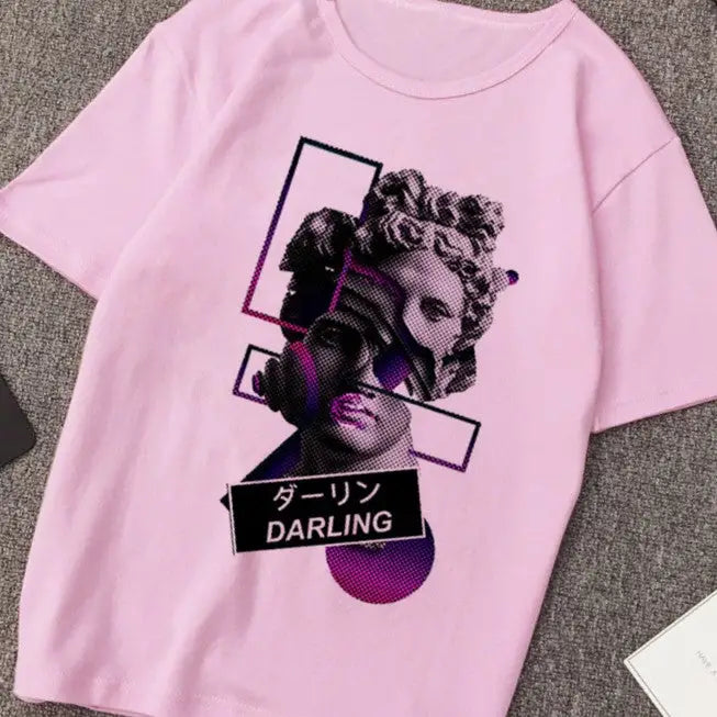 Aesthetic Ancient Sculpture Vaporwave Medusa T-Shirt Pink