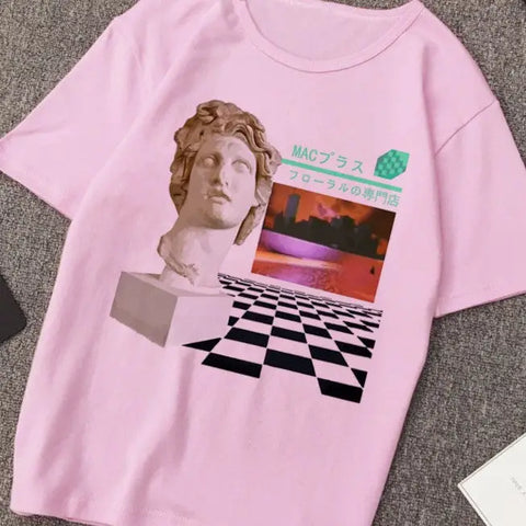 Aesthetic Ancient Sculpture Vaporwave Medusa T-Shirt rose.